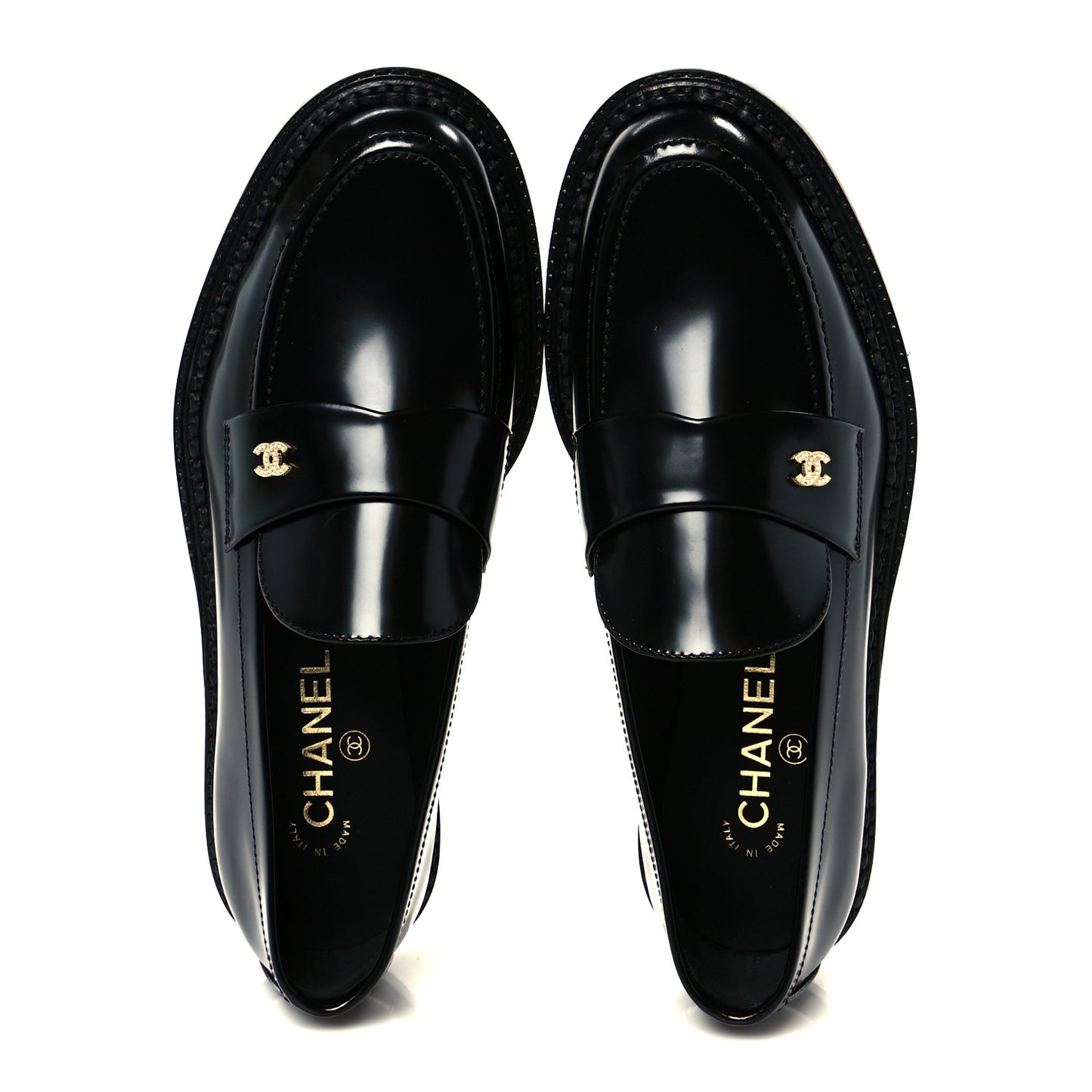 Shiny Calfskin Pearl CC Loafers 39.5 Black