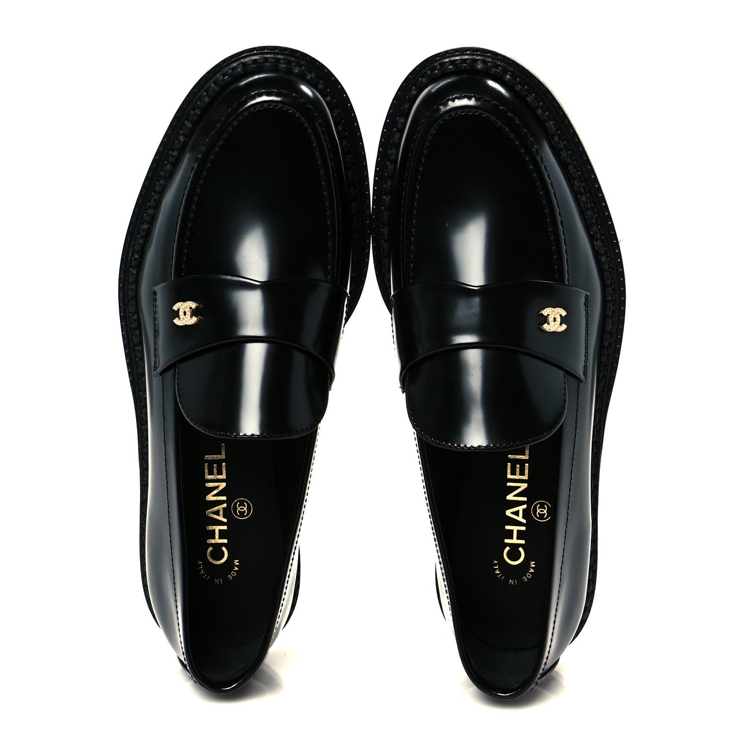 Chanel Shiny Calfskin Pearl CC Loafers 39.5 Black 2 of 9