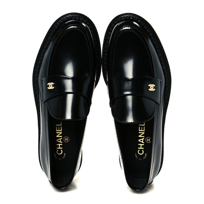 Chanel Shiny Calfskin Pearl CC Loafers 39.5 Black 2 of 9