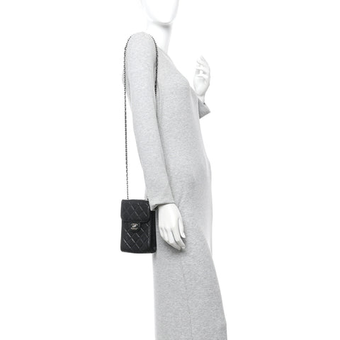 Caviar Quilted Classic Phone Holder Black