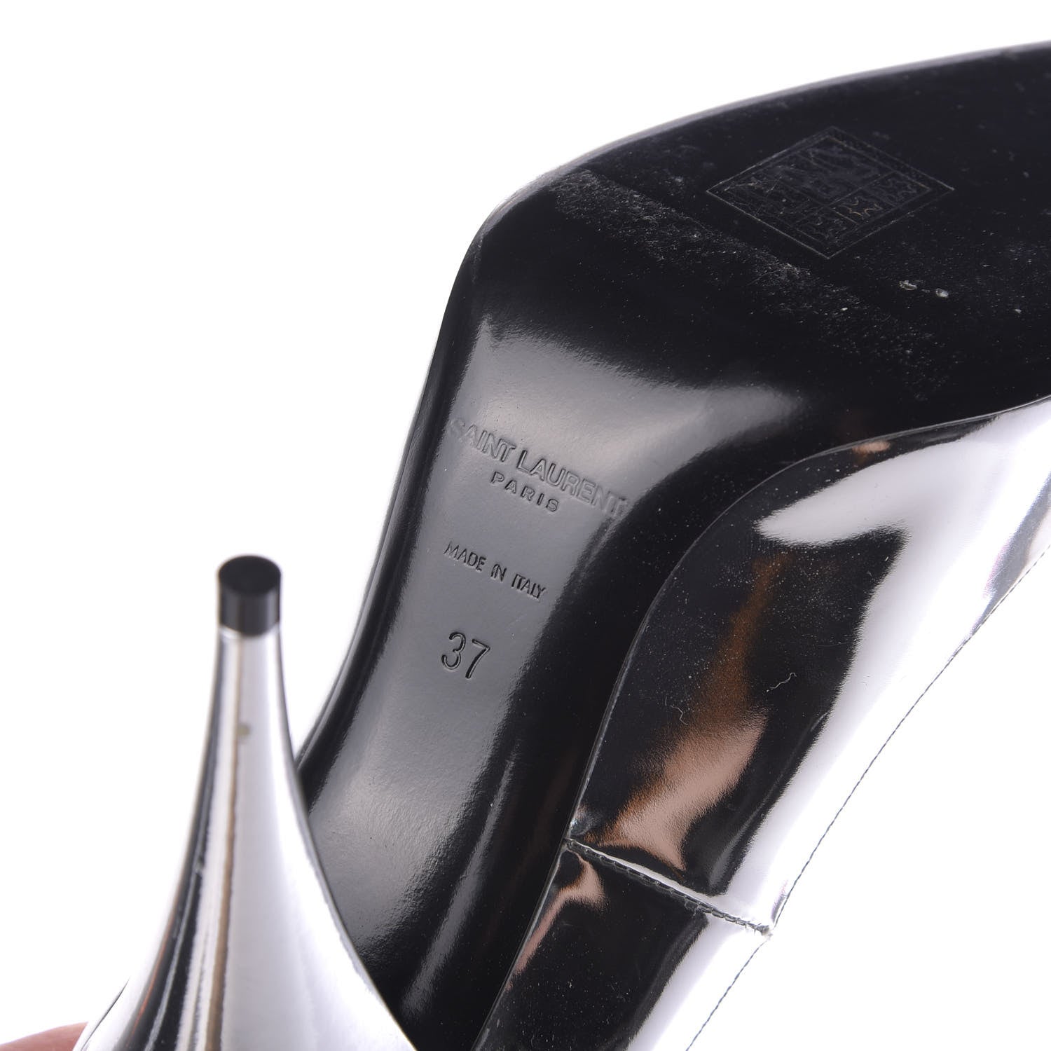 Saint Laurent Calfskin Kiki 100 Pumps 37 Silver 10 of 13