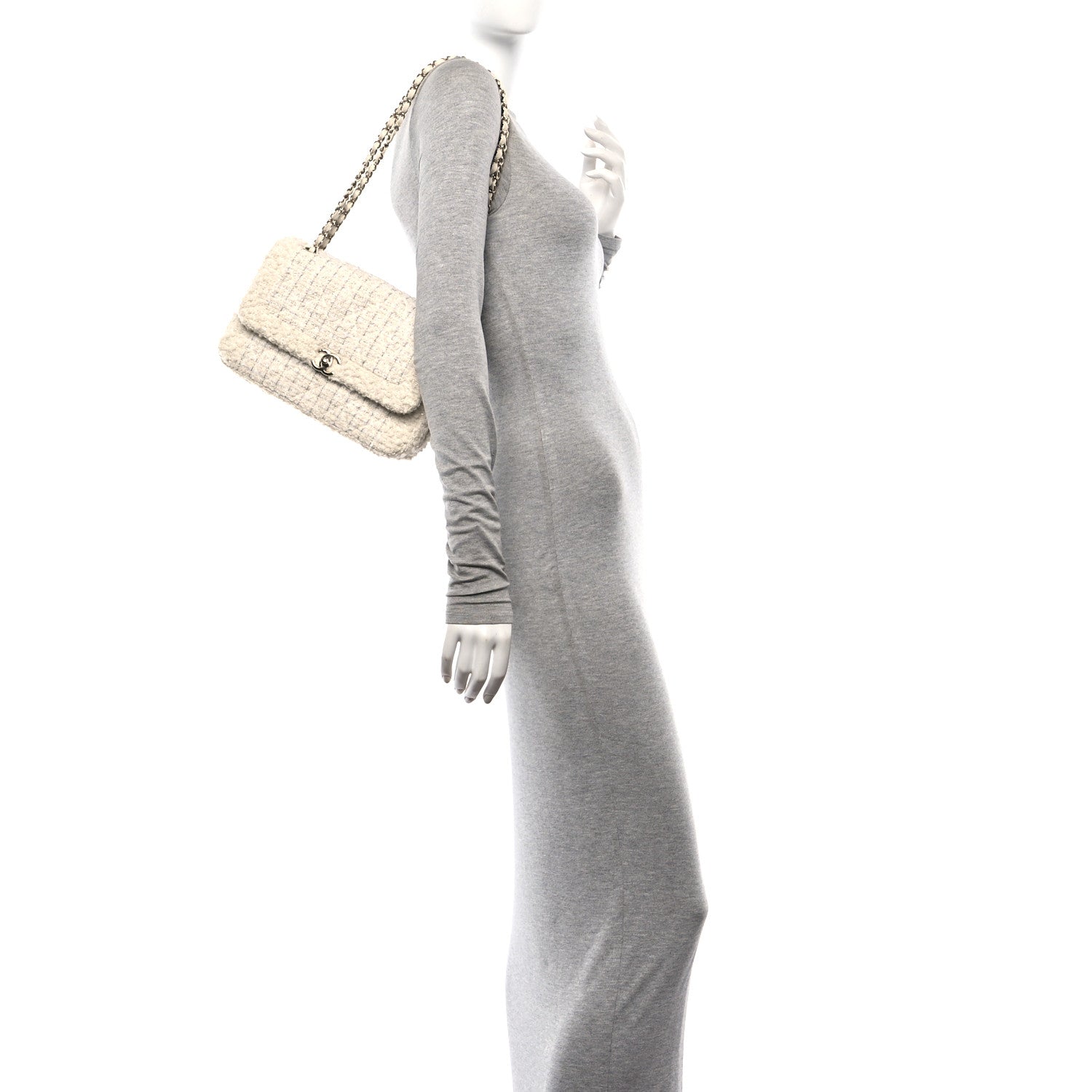 Chanel Tweed Medium Single Flap White 2 of 10