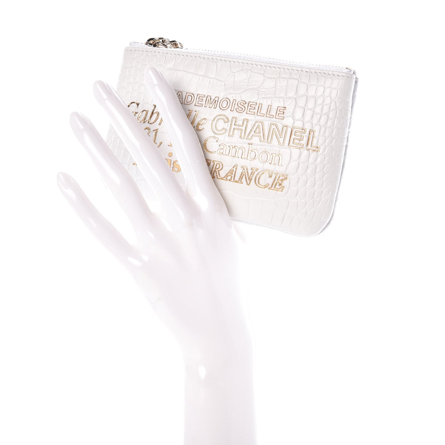 Calfskin Crocodile Embossed Cocodile Cosmetic Case White Gold