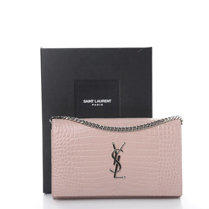 Saint Laurent Calfskin Crocodile Embossed Monogram Chain Wallet Rose Antic 11 of 11