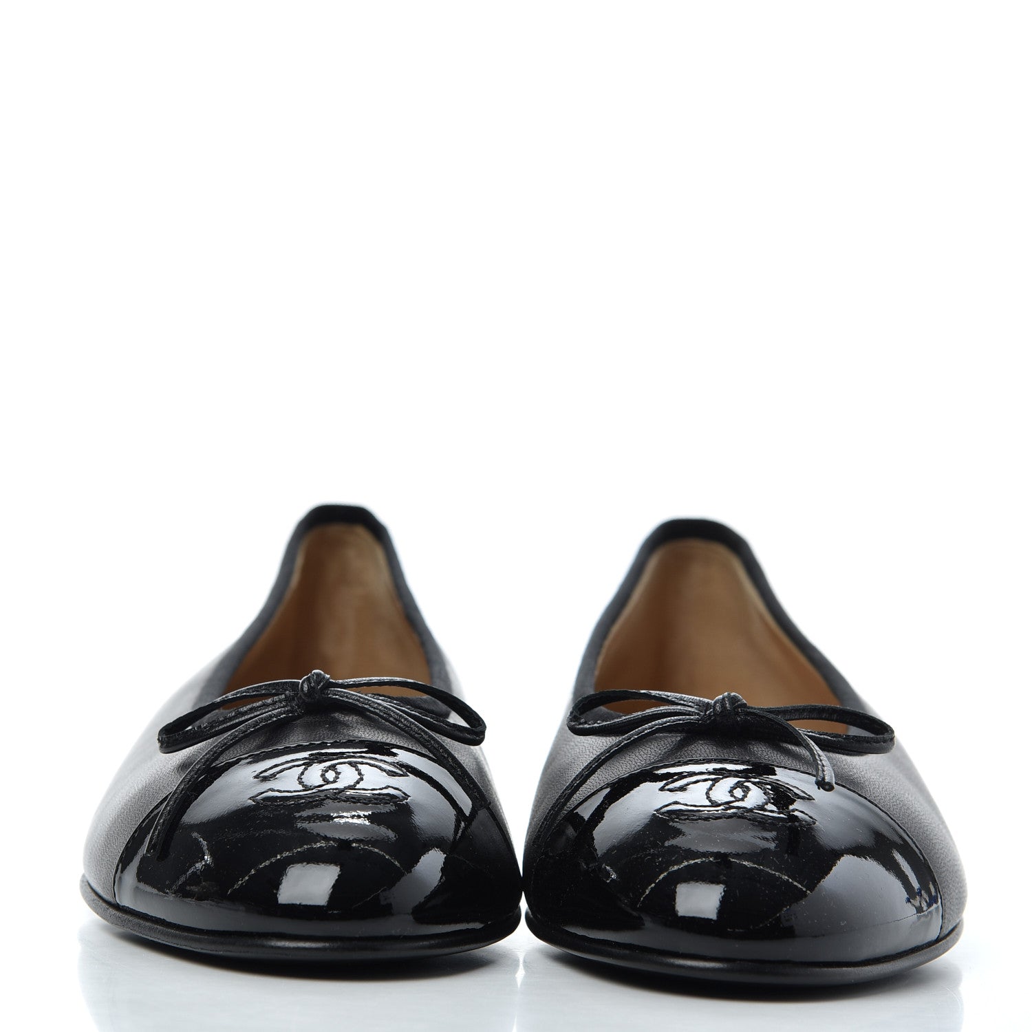 Chanel Lambskin Patent Calfskin CC Cap Toe Ballerina Flats 39 Black 2 of 16