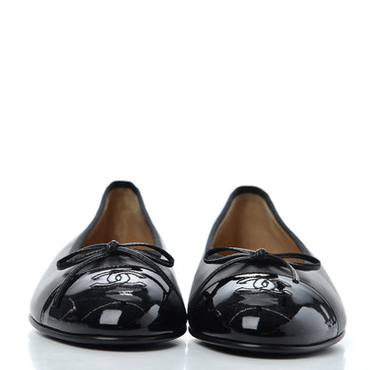 Chanel Lambskin Patent Calfskin CC Cap Toe Ballerina Flats 39 Black 2 of 16