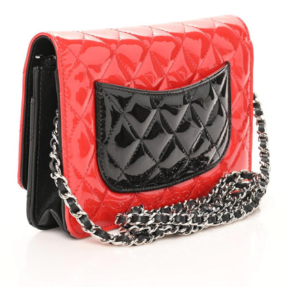 Chanel Patent Quilted Bi-Color Wallet On Chain WOC Red Black 2 of 9