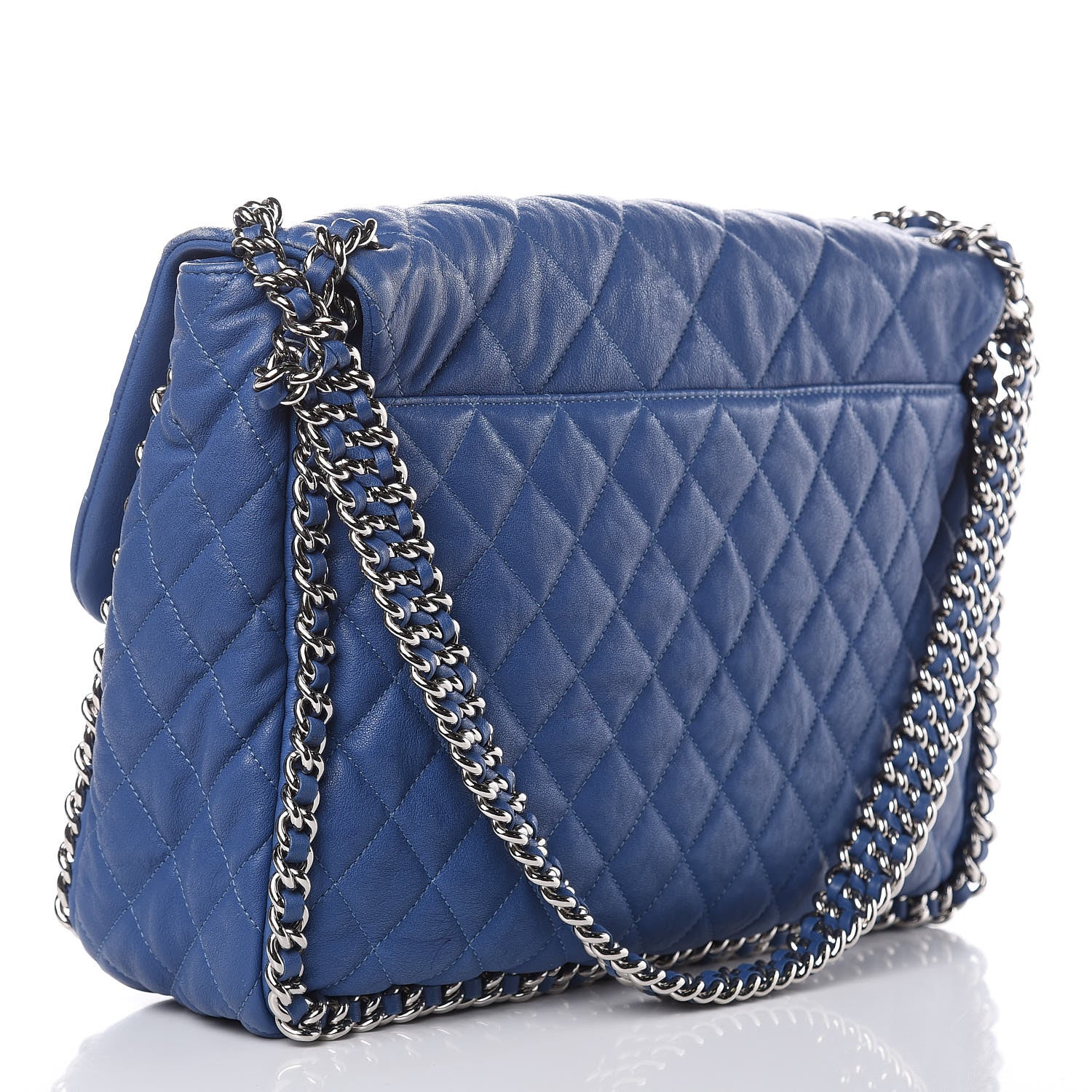 Chanel Washed Lambskin Quilted Chain Around Maxi Flap Light Blue 3 of 17