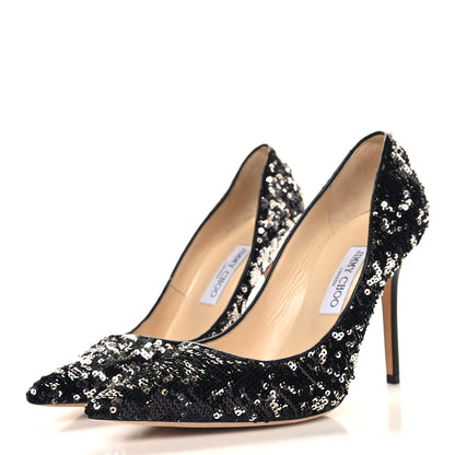 Jimmy Choo Double Face Sequins Abel 100 Pumps 39.5 Black Silver 4 of 8