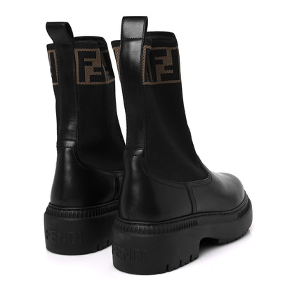 Fendi Fabric Jacquard FF Calfskin Domino Chelsea Boots 40 Black Tobacco 5 of 9
