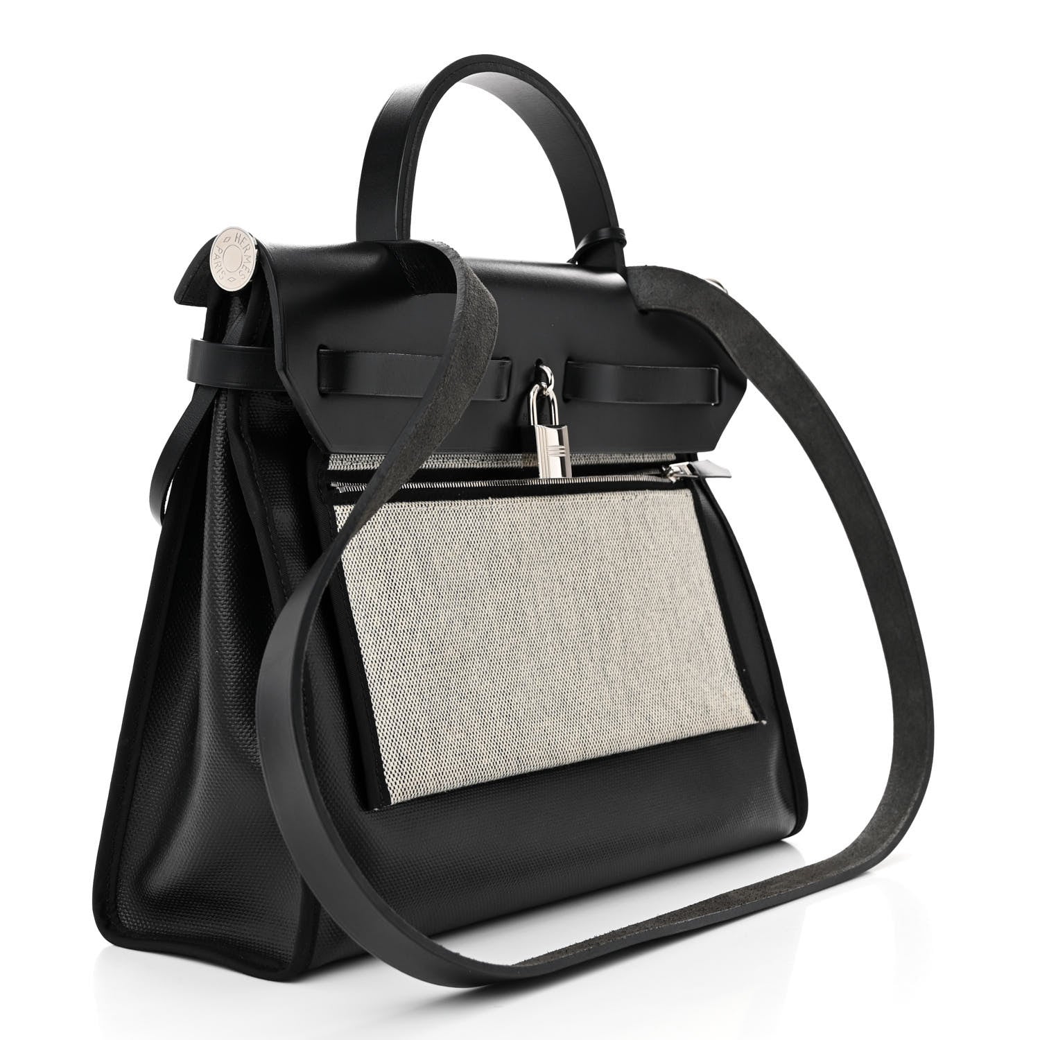 Hermes Toile H Berline Vache Hunter Herbag Zip PM 31 Black Ecru 3 of 12