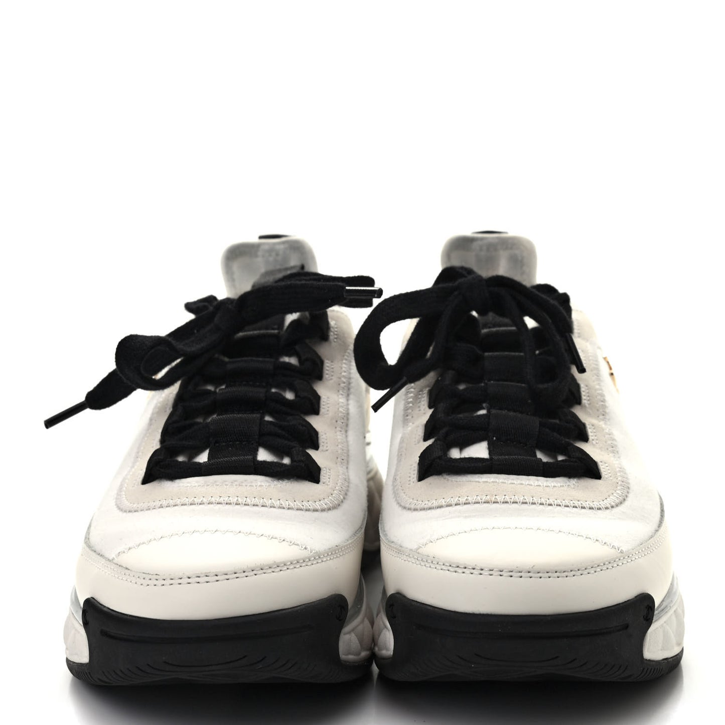 Velvet Calfskin Mixed Fibers CC Sneakers 38 Ivory Black