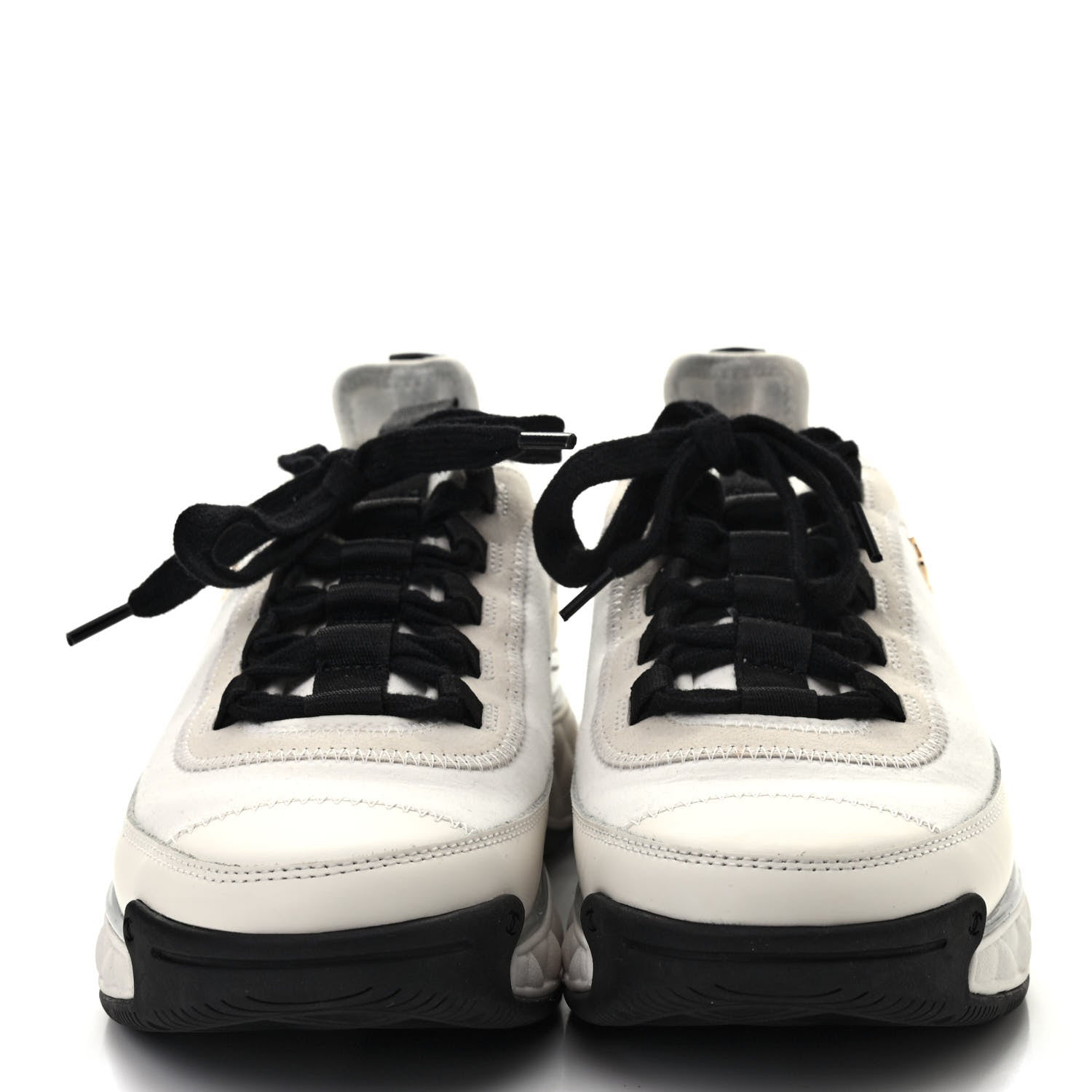 Chanel Velvet Calfskin Mixed Fibers CC Sneakers 38 Ivory Black 2 of 7