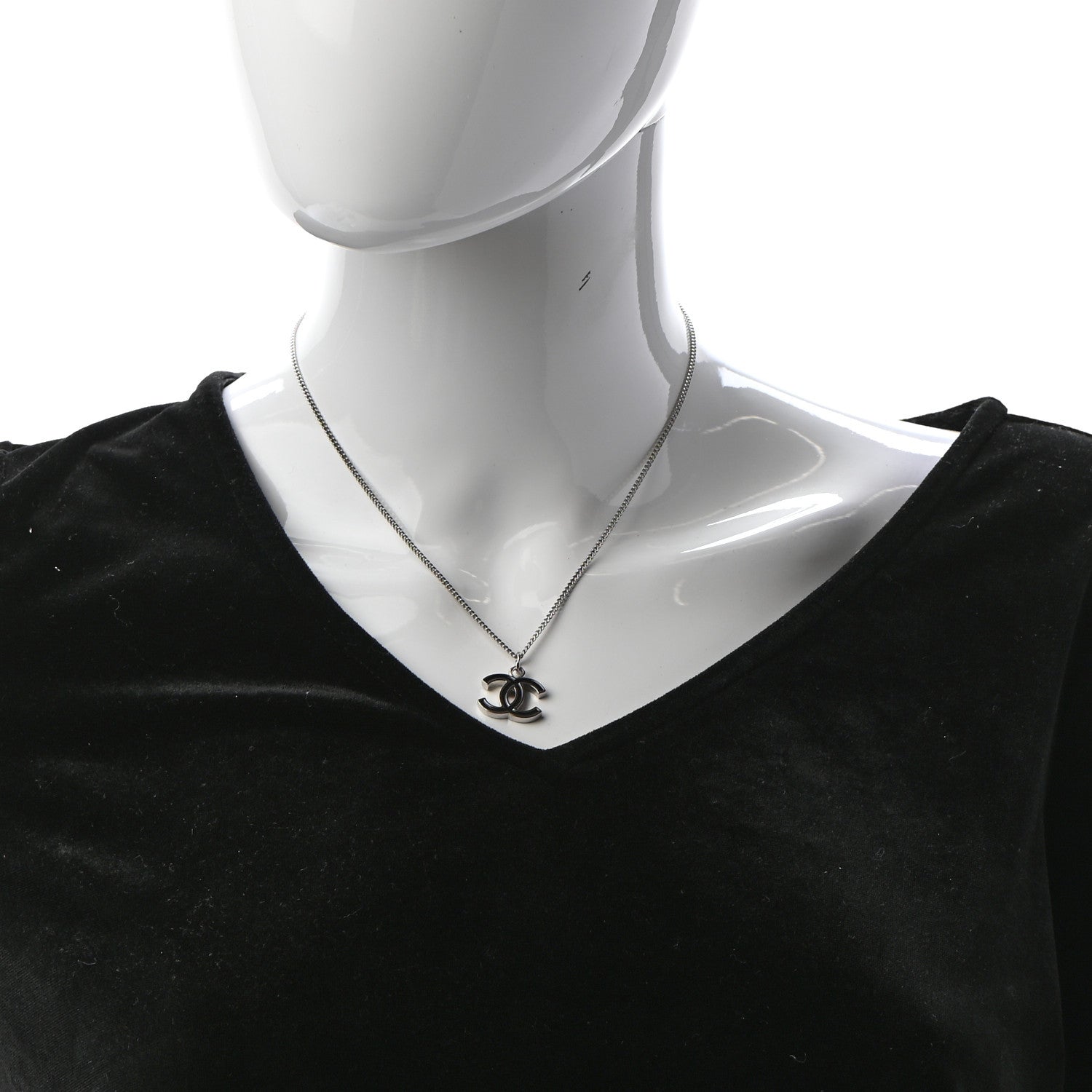 Chanel Enamel CC Pendant Necklace Black Silver 2 of 5