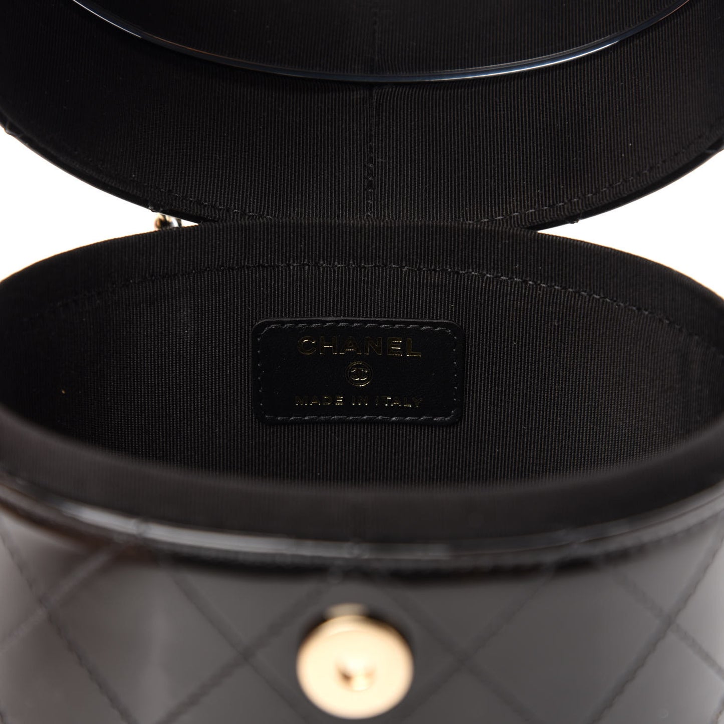 Patent Quilted Round Small Vanity With Chain Black