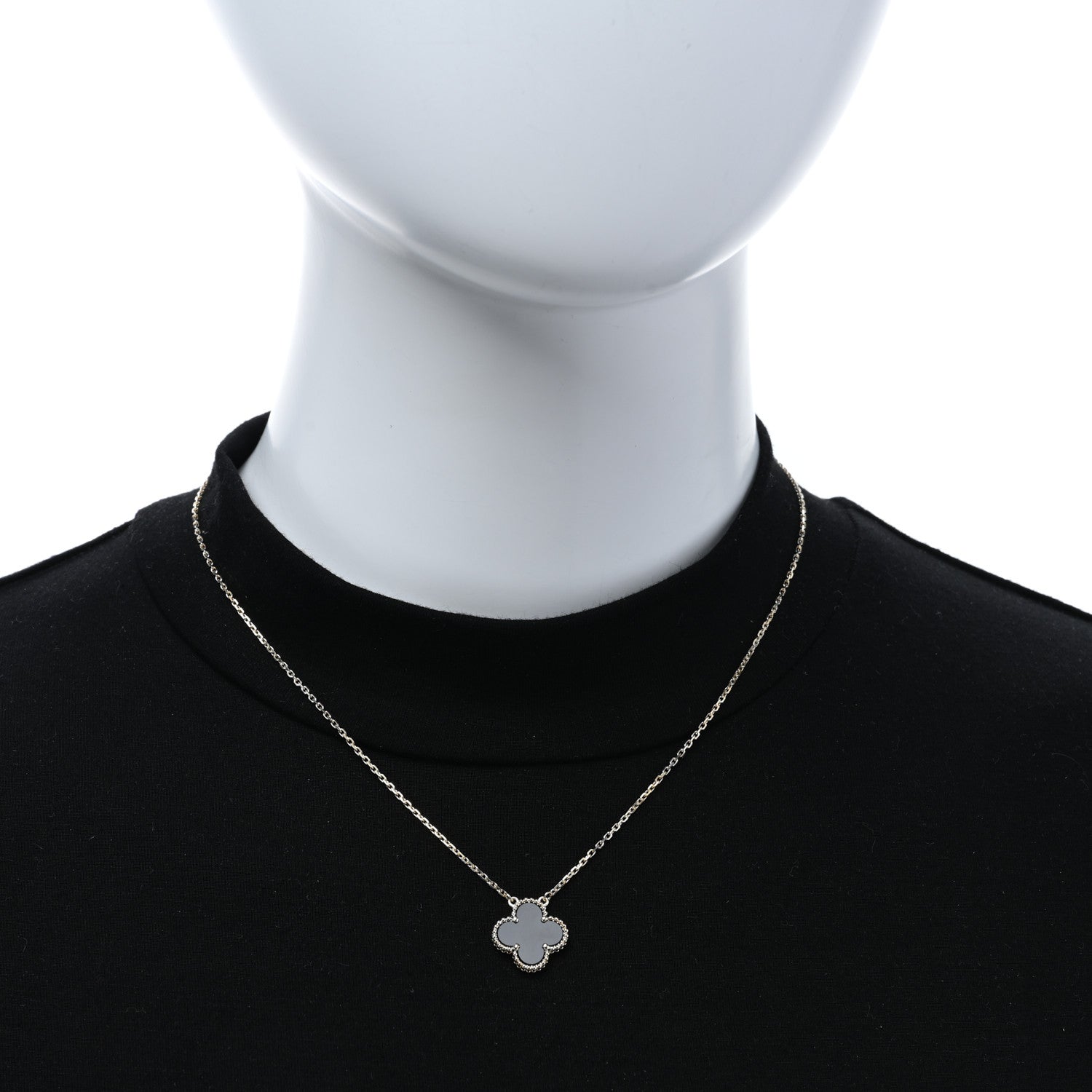 Van Cleef & Arpels 18K Yellow Gold Black Onyx Vintage Alhambra Pendant Necklace 3 of 5