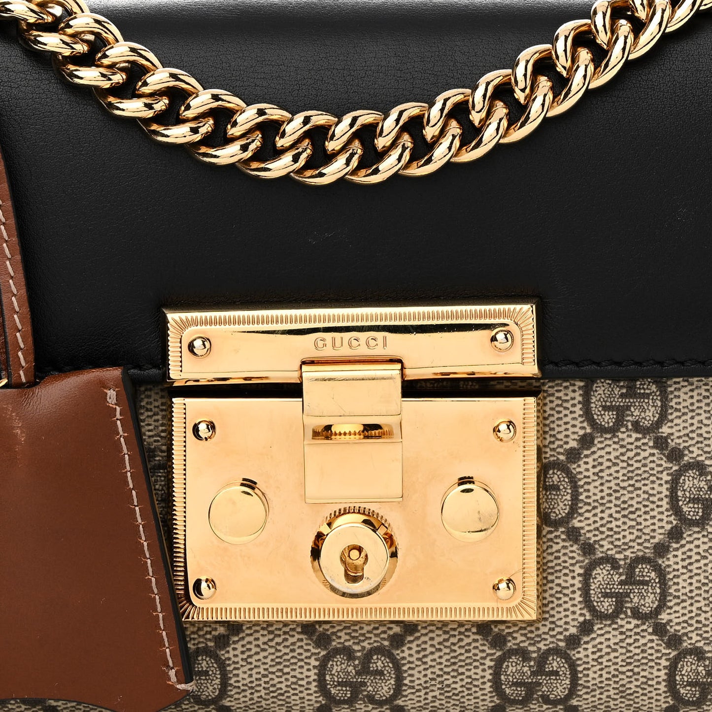 GG Supreme Monogram Calfskin Small Padlock Shoulder Bag Beige Black Cuir