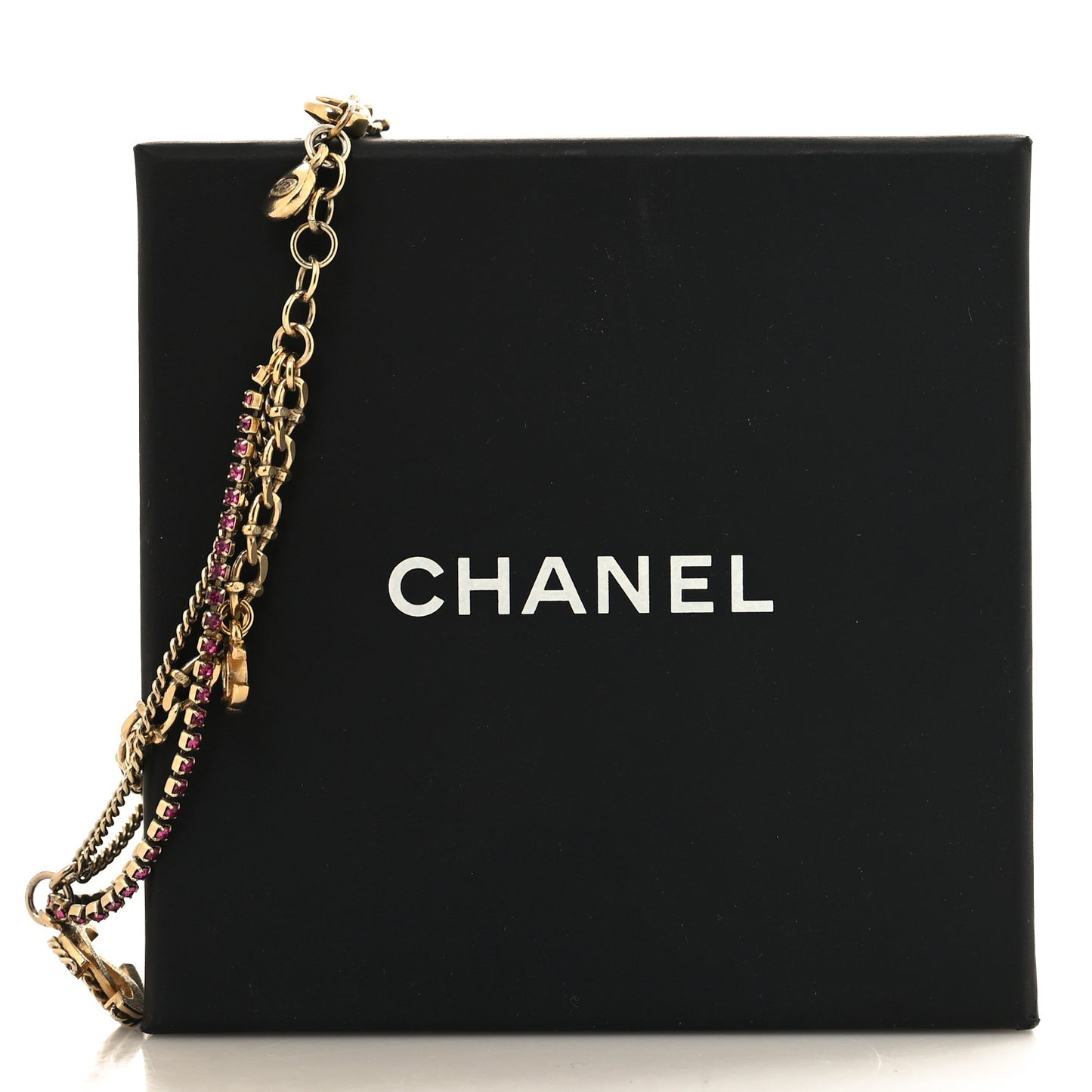 Crystal Chain CC Charm Bracelet Pink Gold