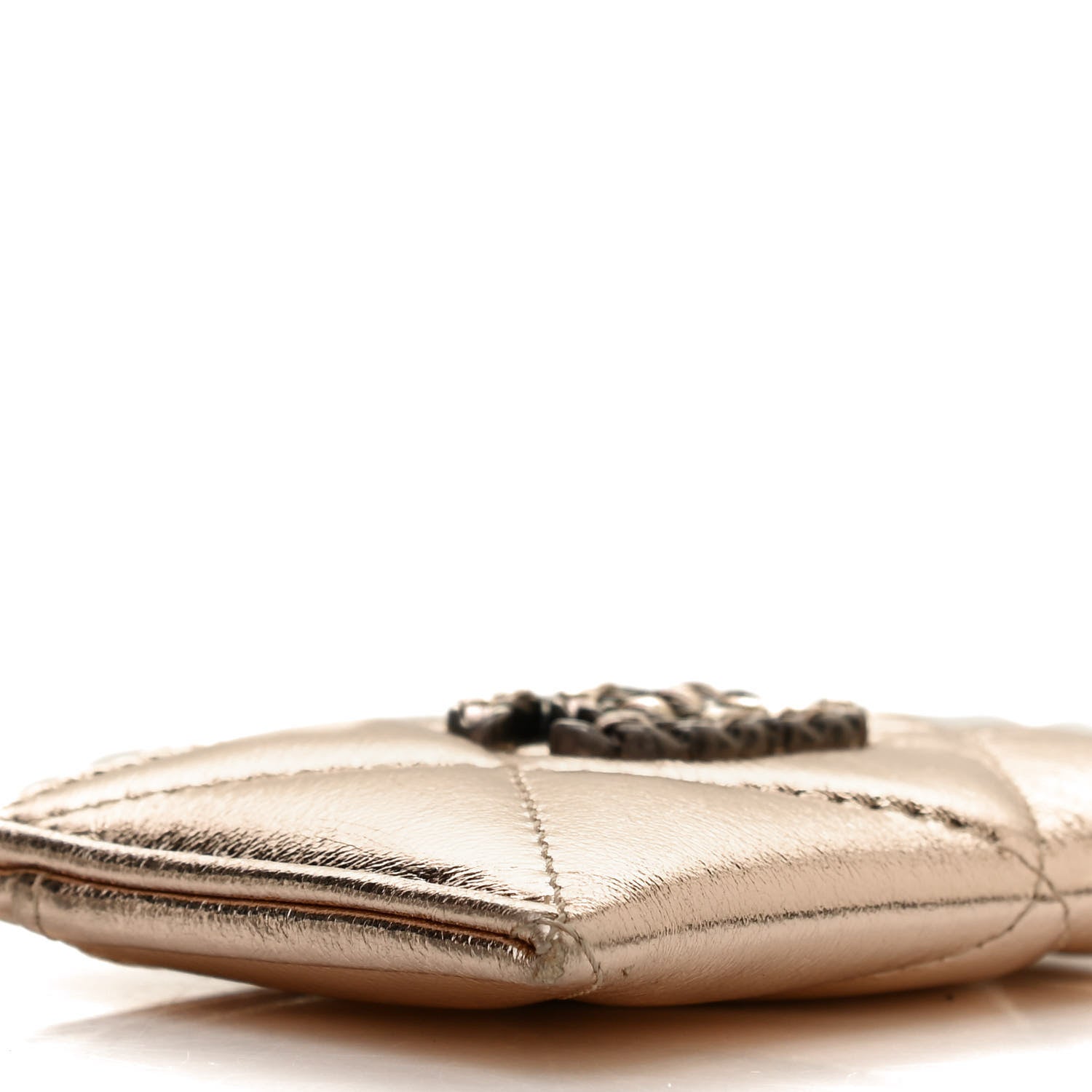 Chanel Metallic Lambskin Quilted Chanel 19 Card Holder Gold 7 of 9