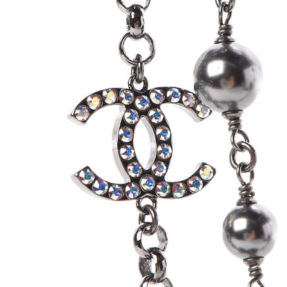 Chanel Crystal Pearl Beaded CC Long Necklace Grey 5 of 9