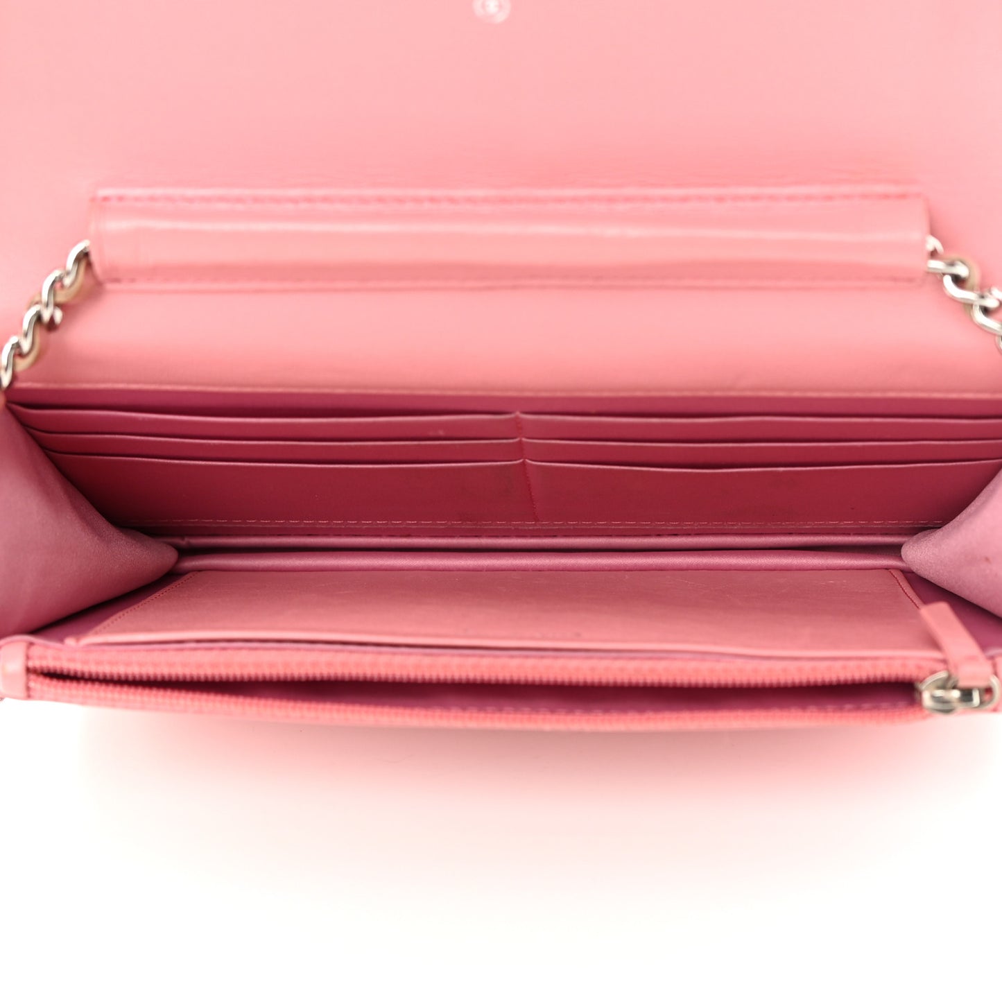 Lambskin Camellia Embossed Wallet On Chain WOC Pink