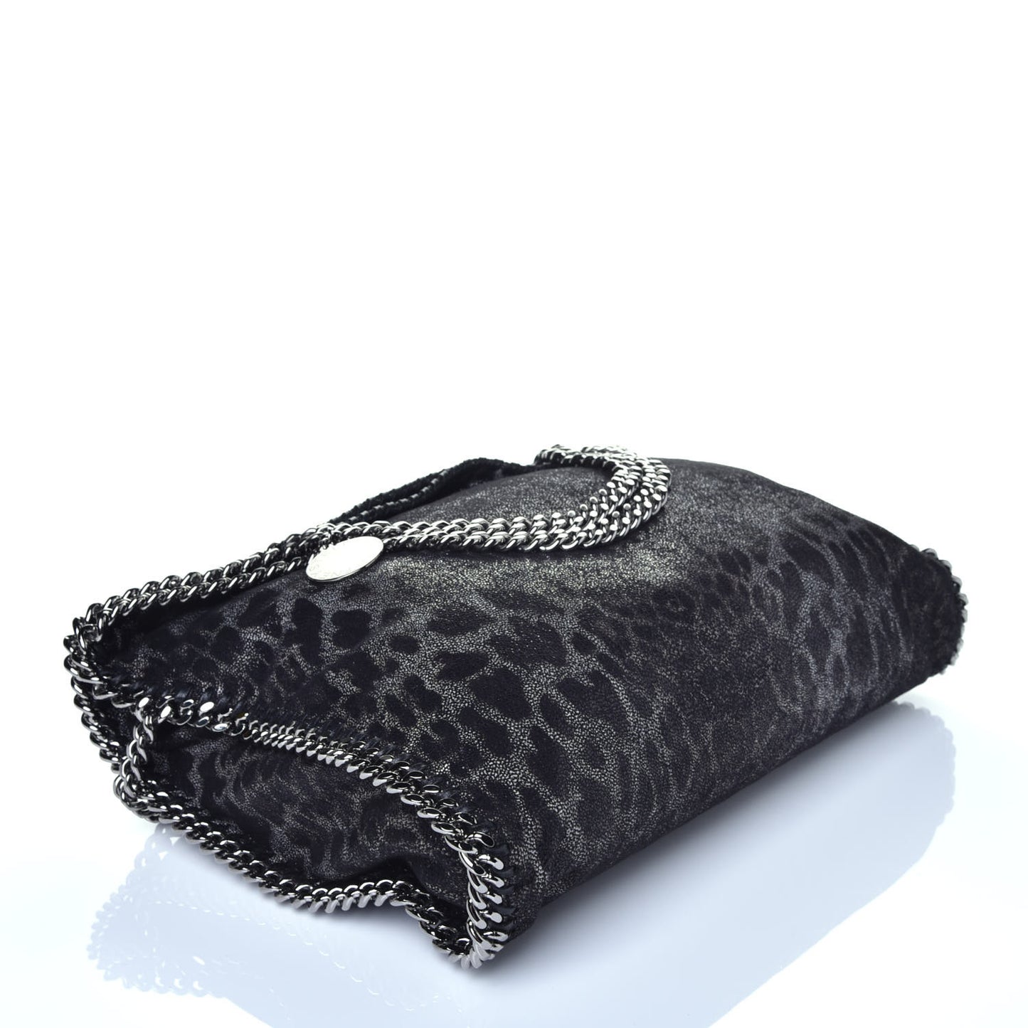 Shaggy Deer Leopard Print Falabella Fold Over Tote Grey