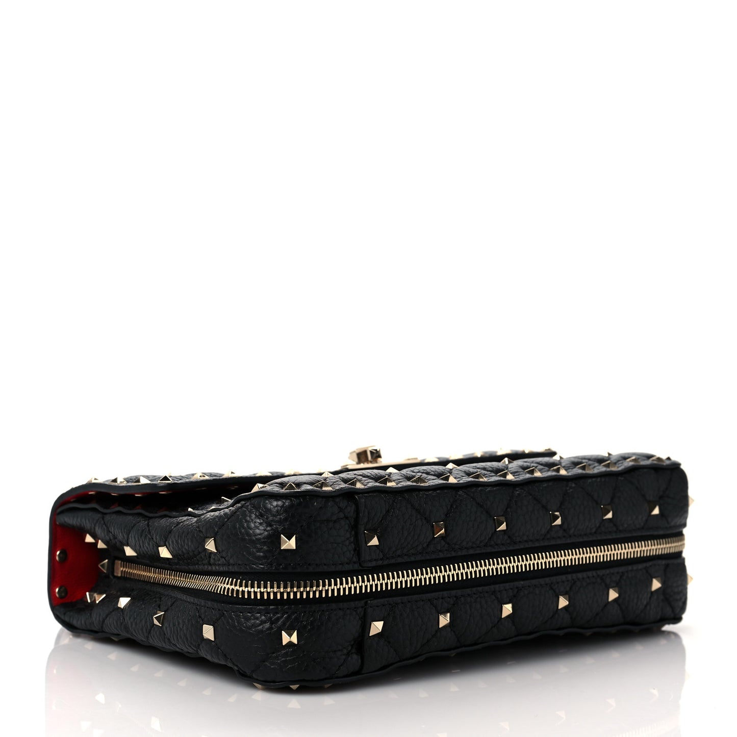 Grained Calfskin Medium Rockstud Spike Shoulder Bag Black White