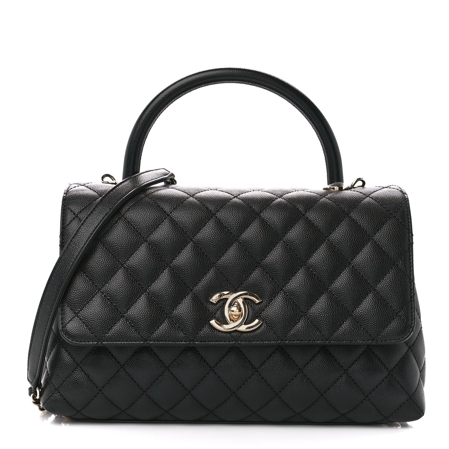 Caviar Quilted Small Coco Handle Flap Black