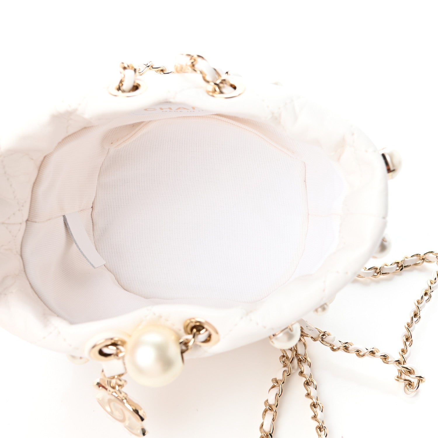 Chanel Lambskin Quilted Pearl Mini About Pearls Drawstring Bag White 5 of 9