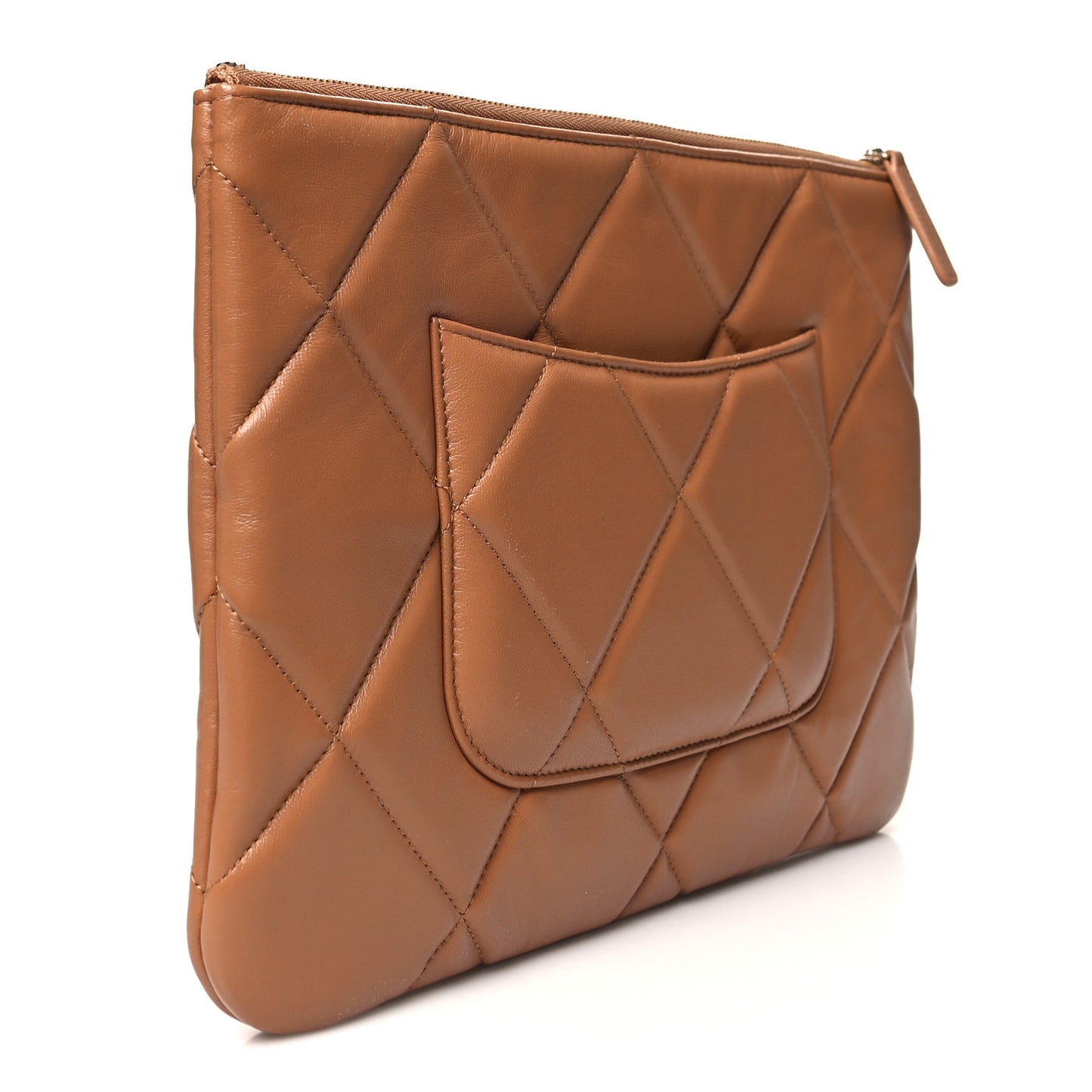 Goatskin Quilted Large Chanel 19 Pouch Brown