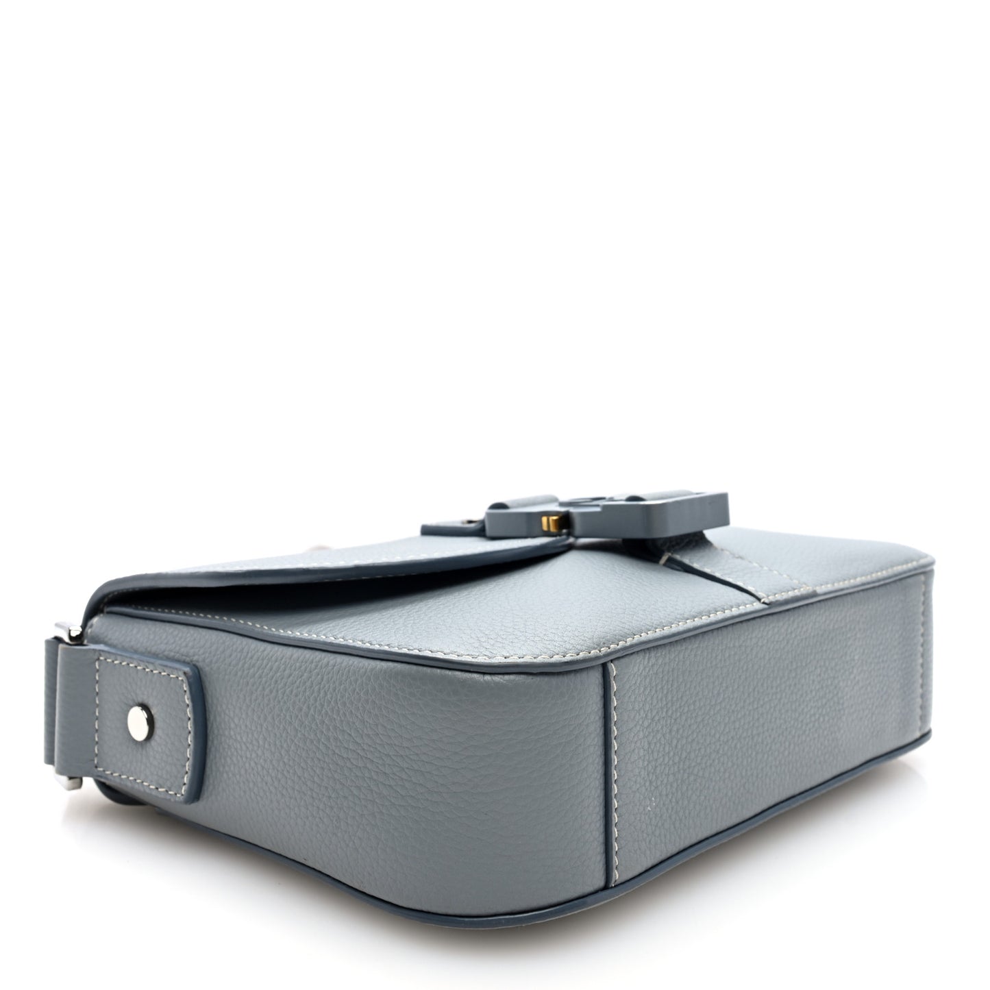 Grained Calfskin Medium Saddle Messenger Bag Grey