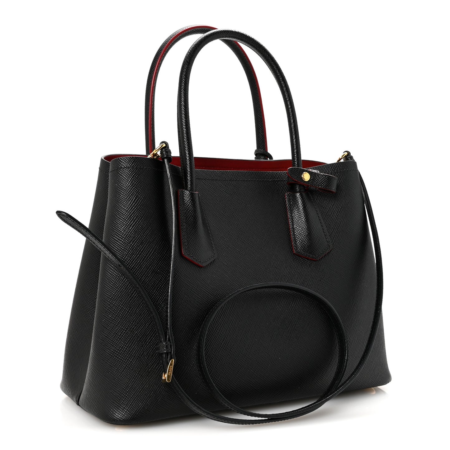 Saffiano Cuir Medium Double Bag Black Fuoco