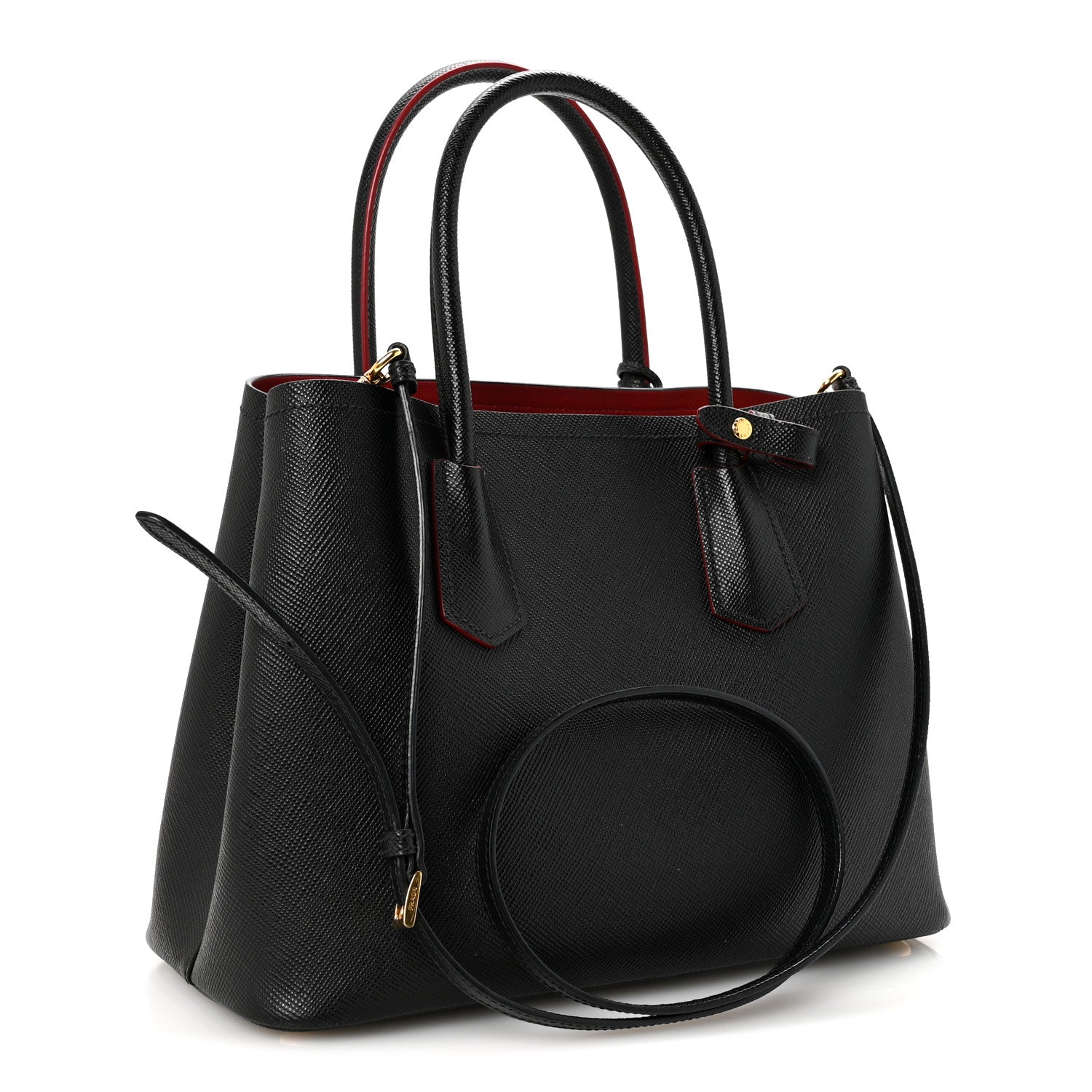 Prada Saffiano Cuir Medium Double Bag Black Fuoco 5 of 19