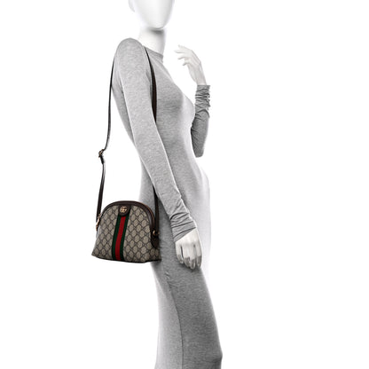 Gucci GG Supreme Monogram Textured Dollar Calfskin Web Small Ophidia Dome Shoulder Bag Beige Ebony New Acero 2 of 10