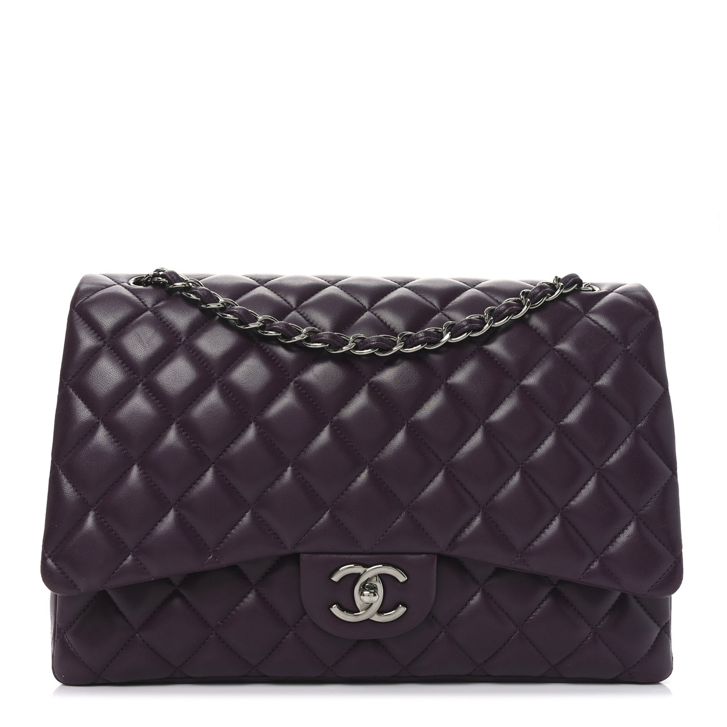 Lambskin Quilted Maxi Double Flap Plum