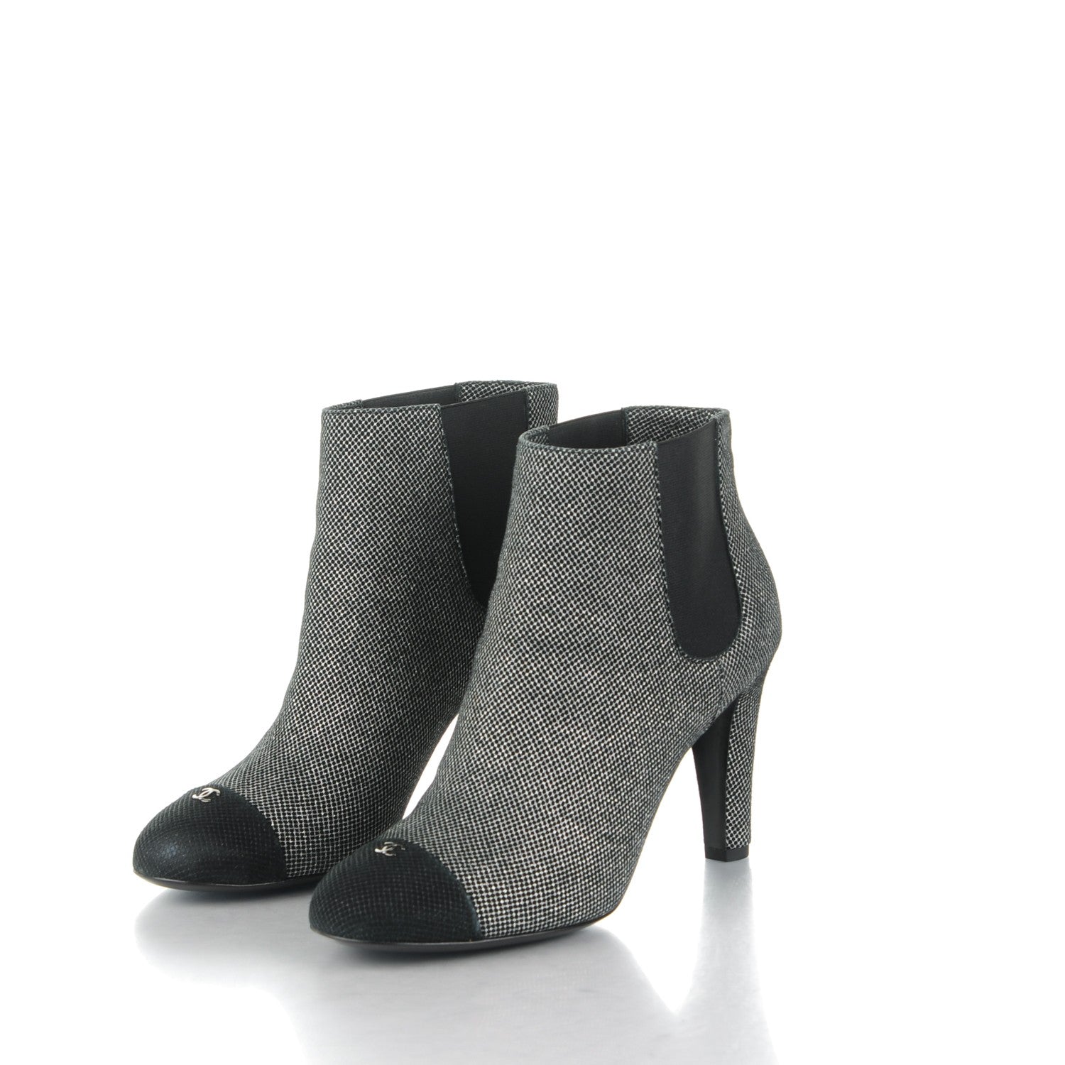 Chanel Mesh CC Cap Toe Ankle Boots 39.5 Argent Black 3 of 7