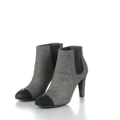 Chanel Mesh CC Cap Toe Ankle Boots 39.5 Argent Black 3 of 7