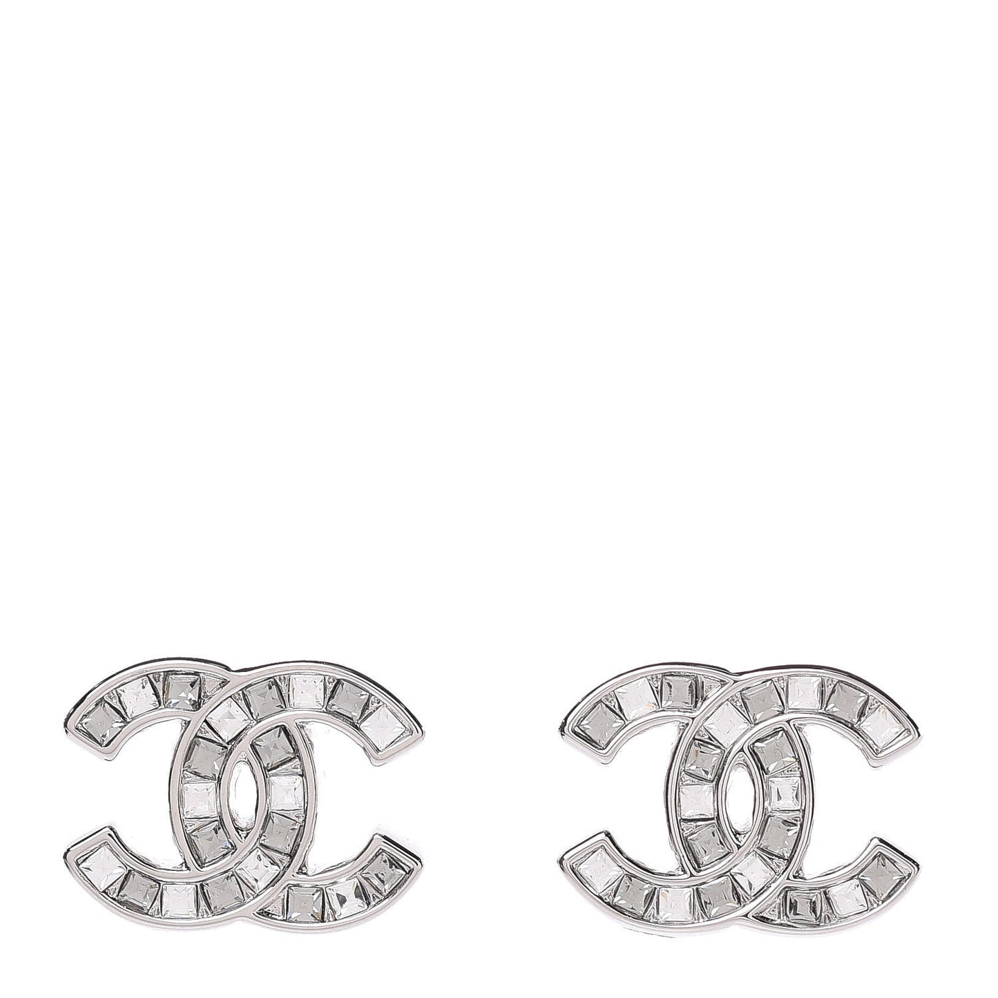 Baguette Crystal CC Earrings Grey Silver