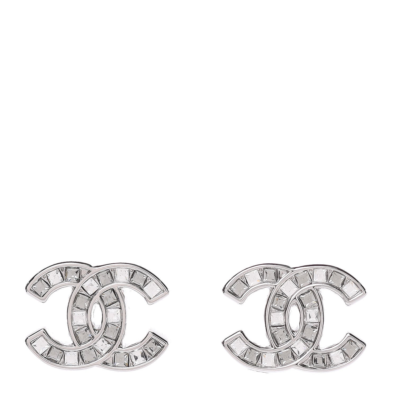 Chanel Baguette Crystal CC Earrings Grey Silver 1 of 4