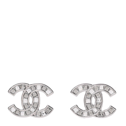 Chanel Baguette Crystal CC Earrings Grey Silver 1 of 4
