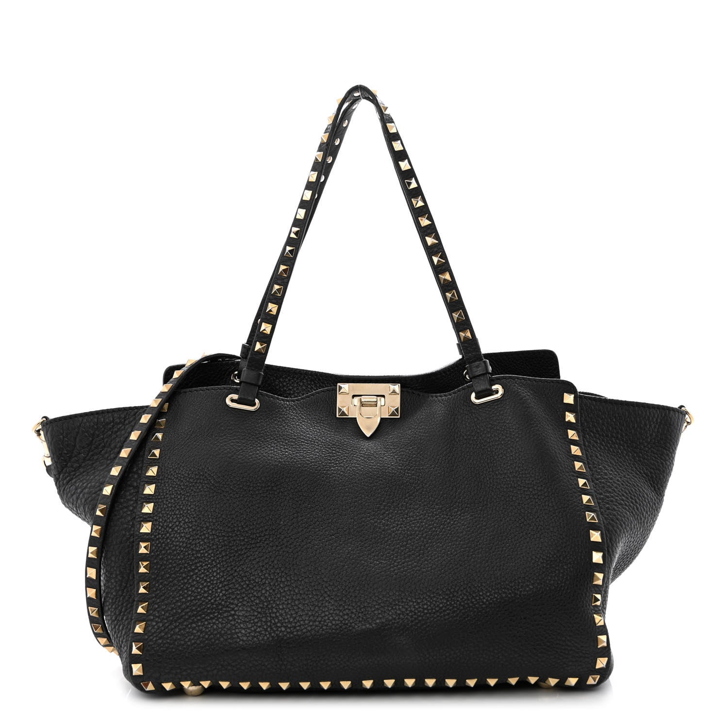 Valentino Garavani Pebbled Calfskin Medium Rockstud Tote Black 1 of 20