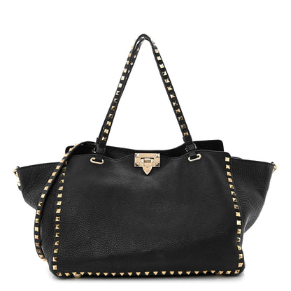 Valentino Garavani Pebbled Calfskin Medium Rockstud Tote Black 1 of 20