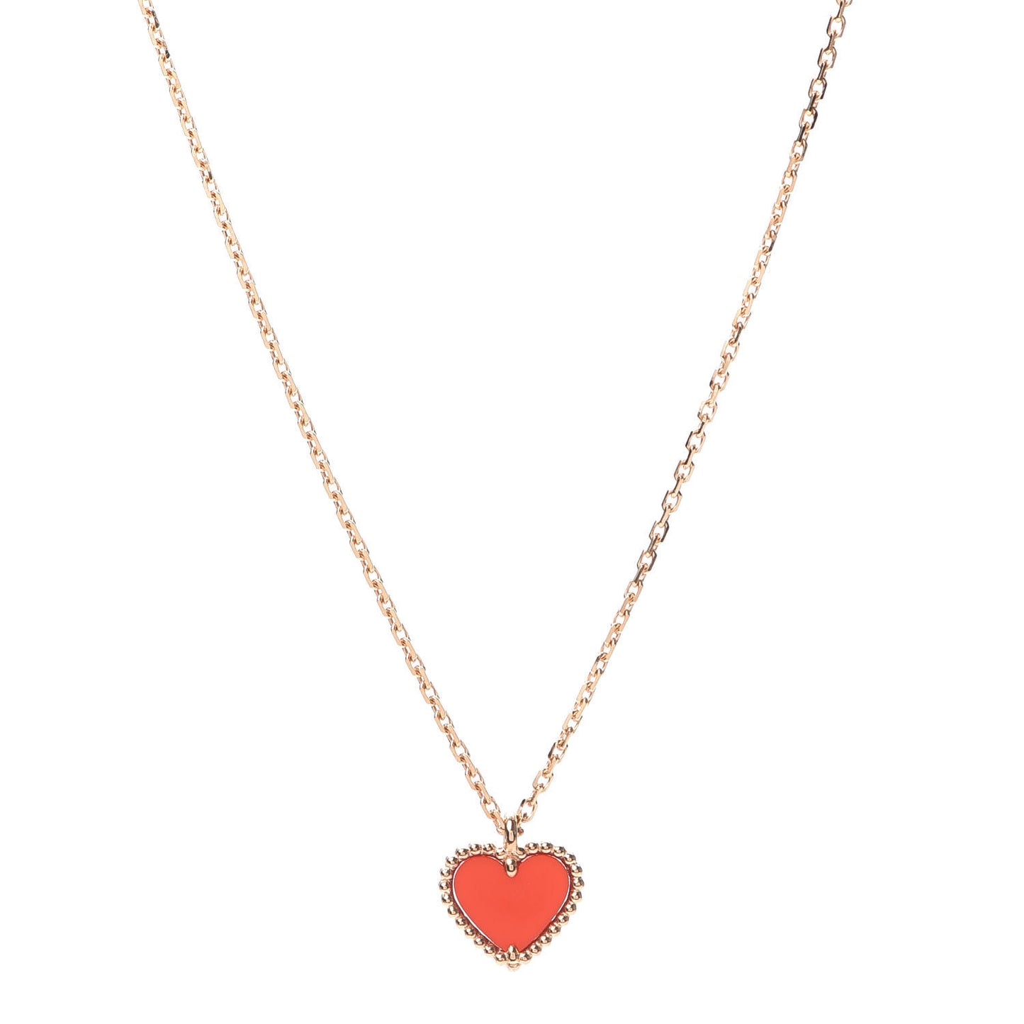 18K Rose Gold Carnelian Sweet Alhambra Heart Pendant Necklace