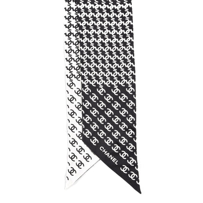 Chanel Silk Twill Houndstooth Slim Bandeau Scarf Black Ecru 2 of 3