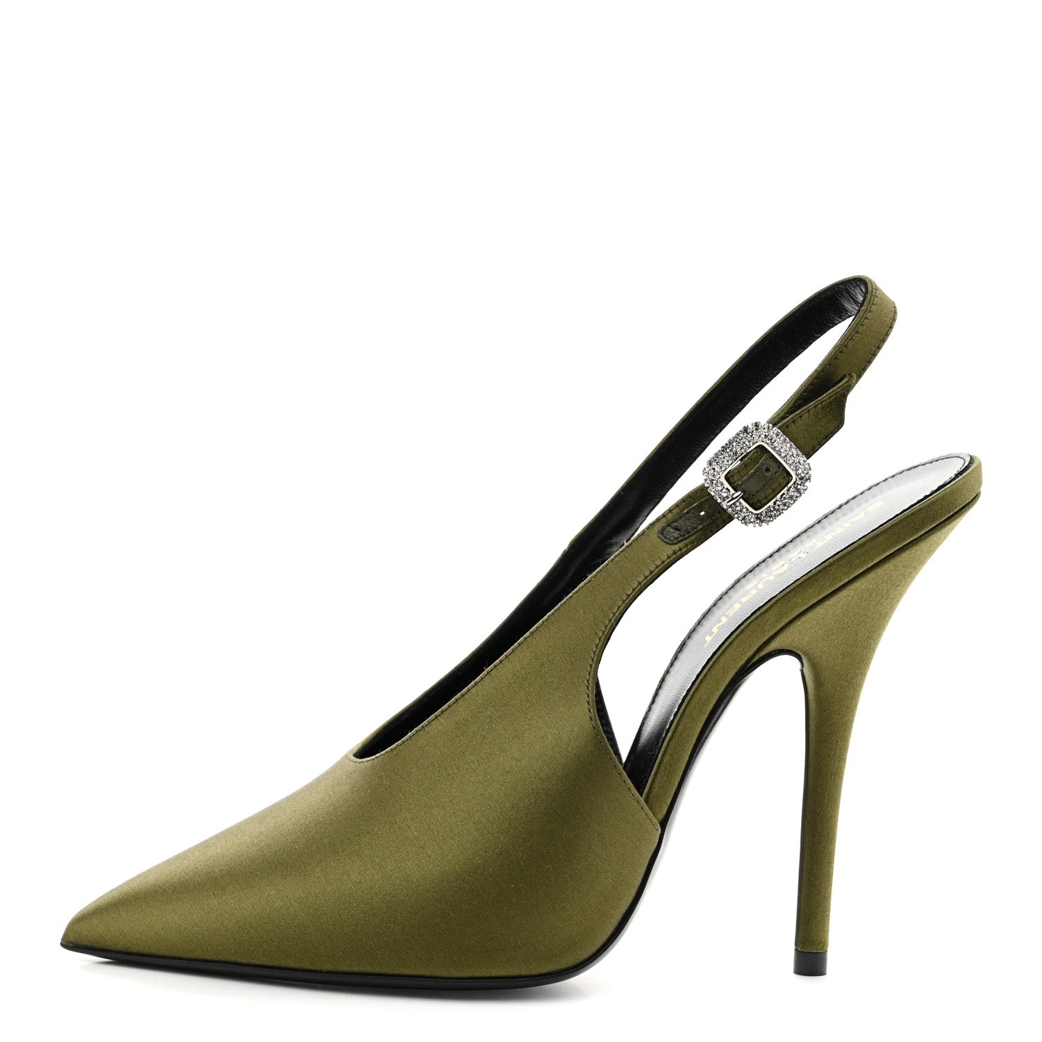 Saint Laurent Silk Satin Yasmeen 115 Slingback Pumps 39 Outcry Green 1 of 10