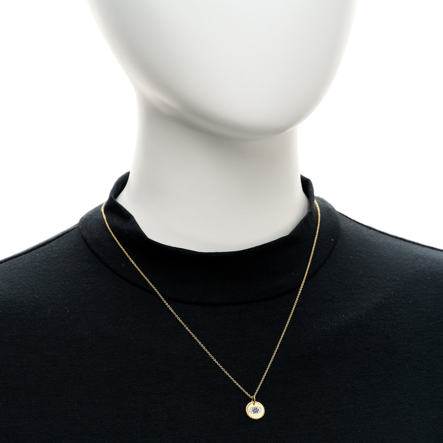18K Yellow Gold Blue Sapphire Diamond Evil Eye Necklace