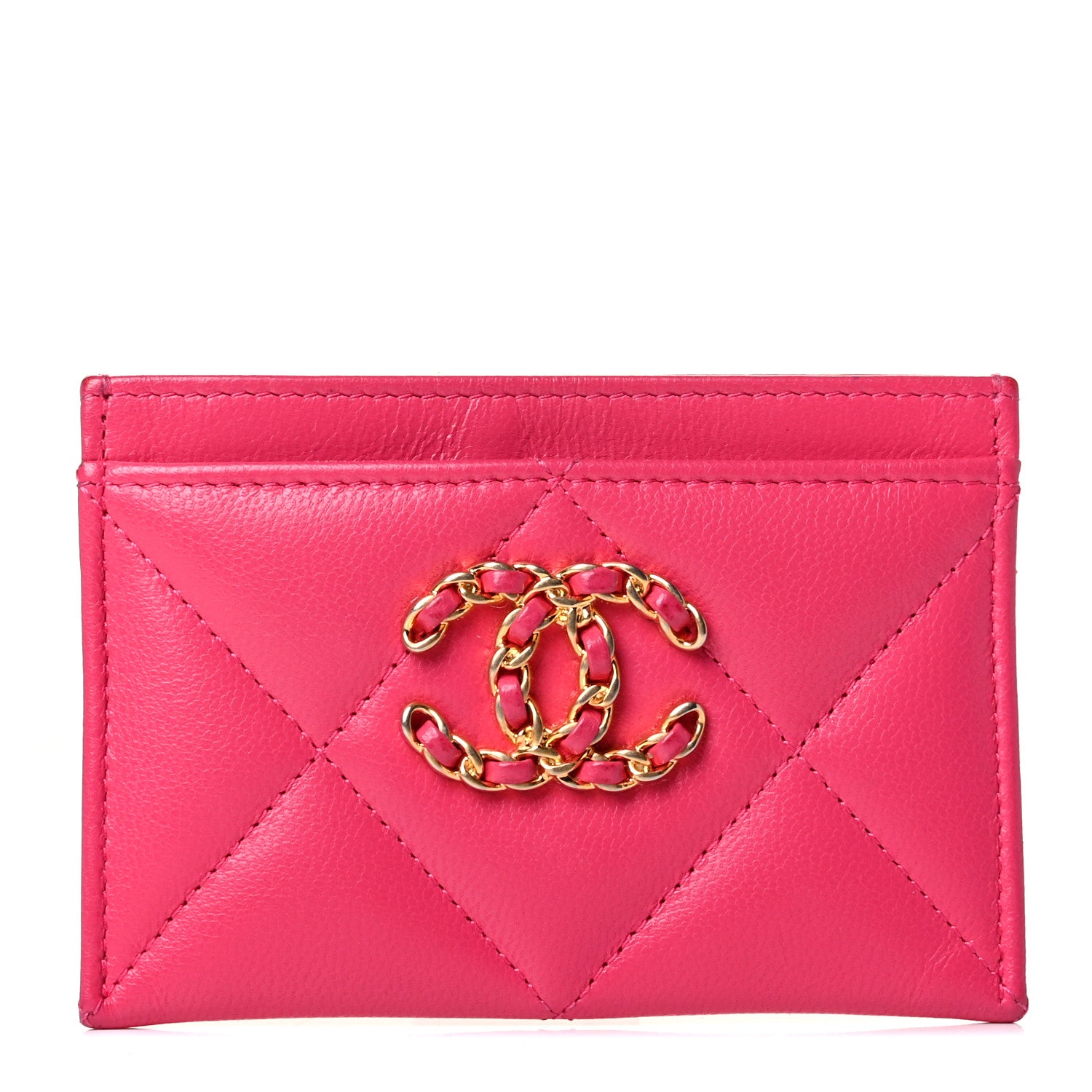 Chanel Lambskin Quilted Chanel 19 Card Holder Dark Pink 1 of 6