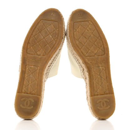 Chanel Iridescent Goatskin CC Espadrille Mules 37 Ivory Black 5 of 8
