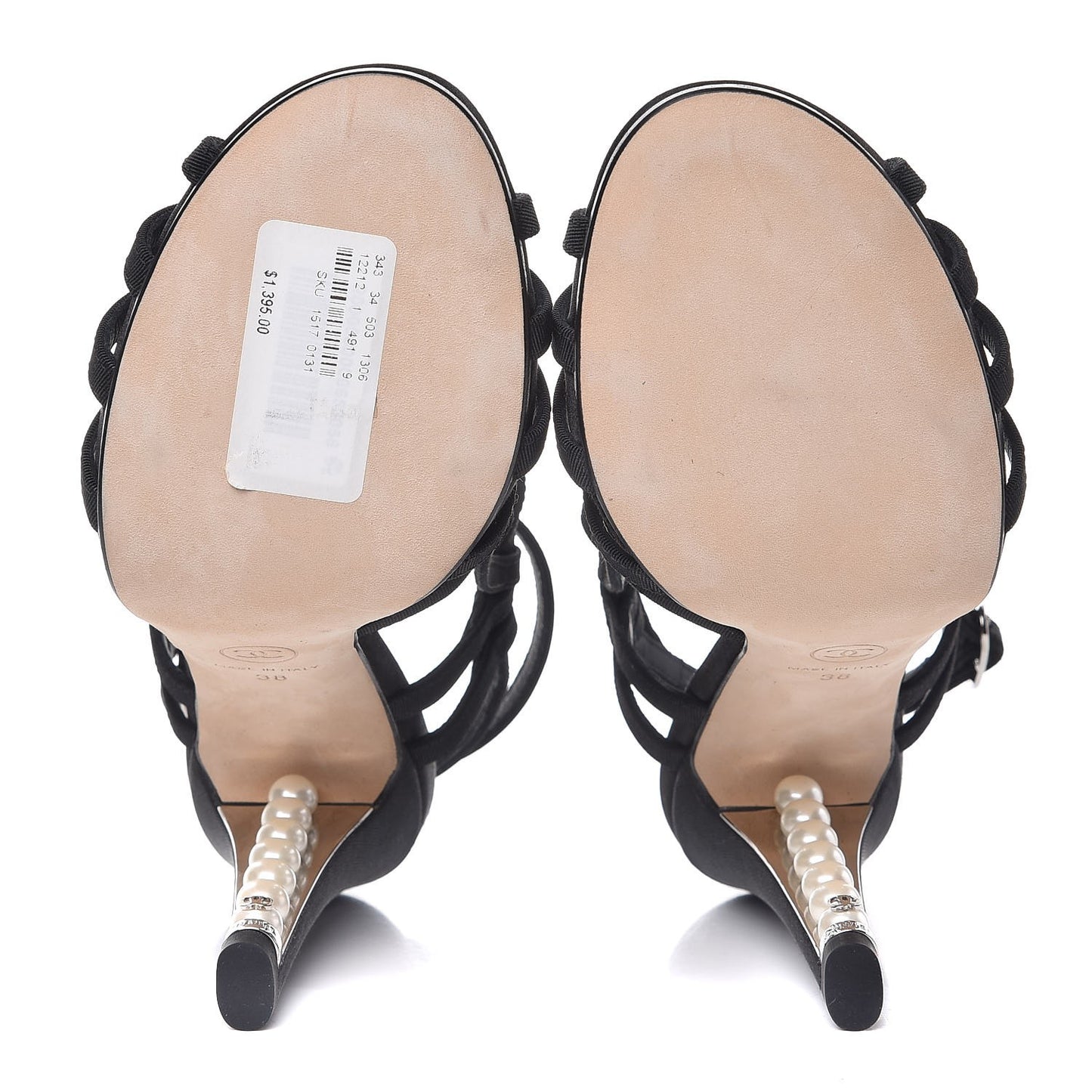 Grosgrain Pearl Sandals 38 Black