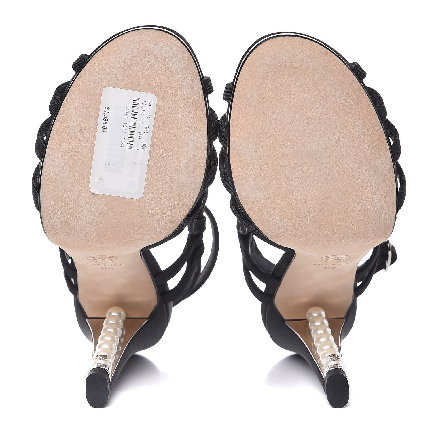 Chanel Grosgrain Pearl Sandals 38 Black 4 of 8